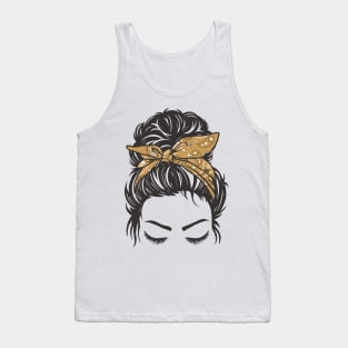 Messy Bun Girl Brown Paisley Bandana Tank Top